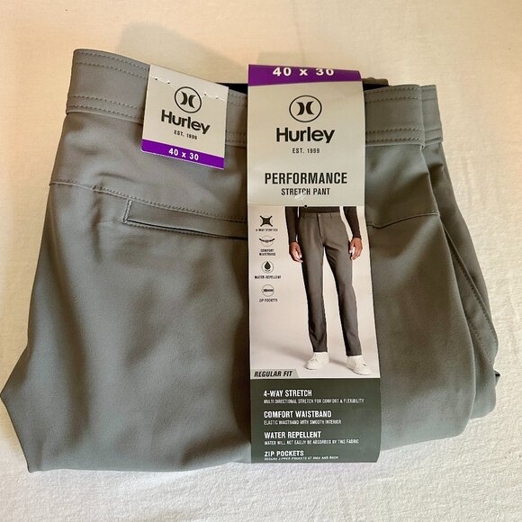 New Hurley Men's Performance Stretch Pant Size 40 X 30 Gray Water Repellent - Picture 1 of 15